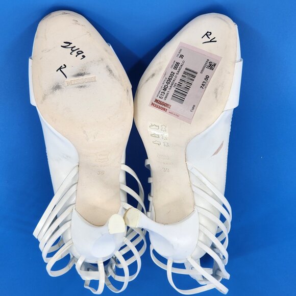 MISSONI Runway White Leather Caged Peep Toe Pumps Heels Ankle Strap NEW FLAWED - Picture 11 of 13